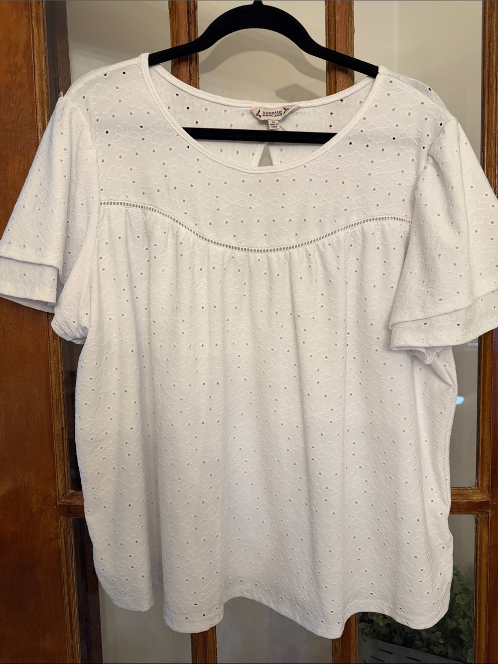 Nanette Lepore White Eyelet Flutter Short-Sleeve Blouse Size XL
